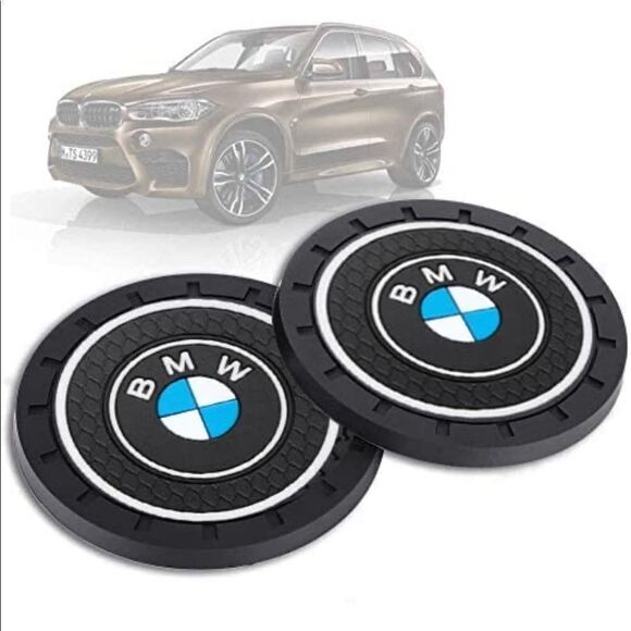 BMW cup Coasters in black with logo. Set of 2 NWT - Picture 5 of 9
